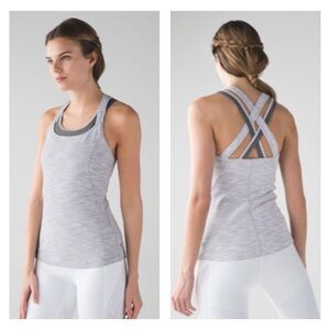 LULULEMON Compassion Tank Shelf Bra Heather Gray Mesh Yoga 4